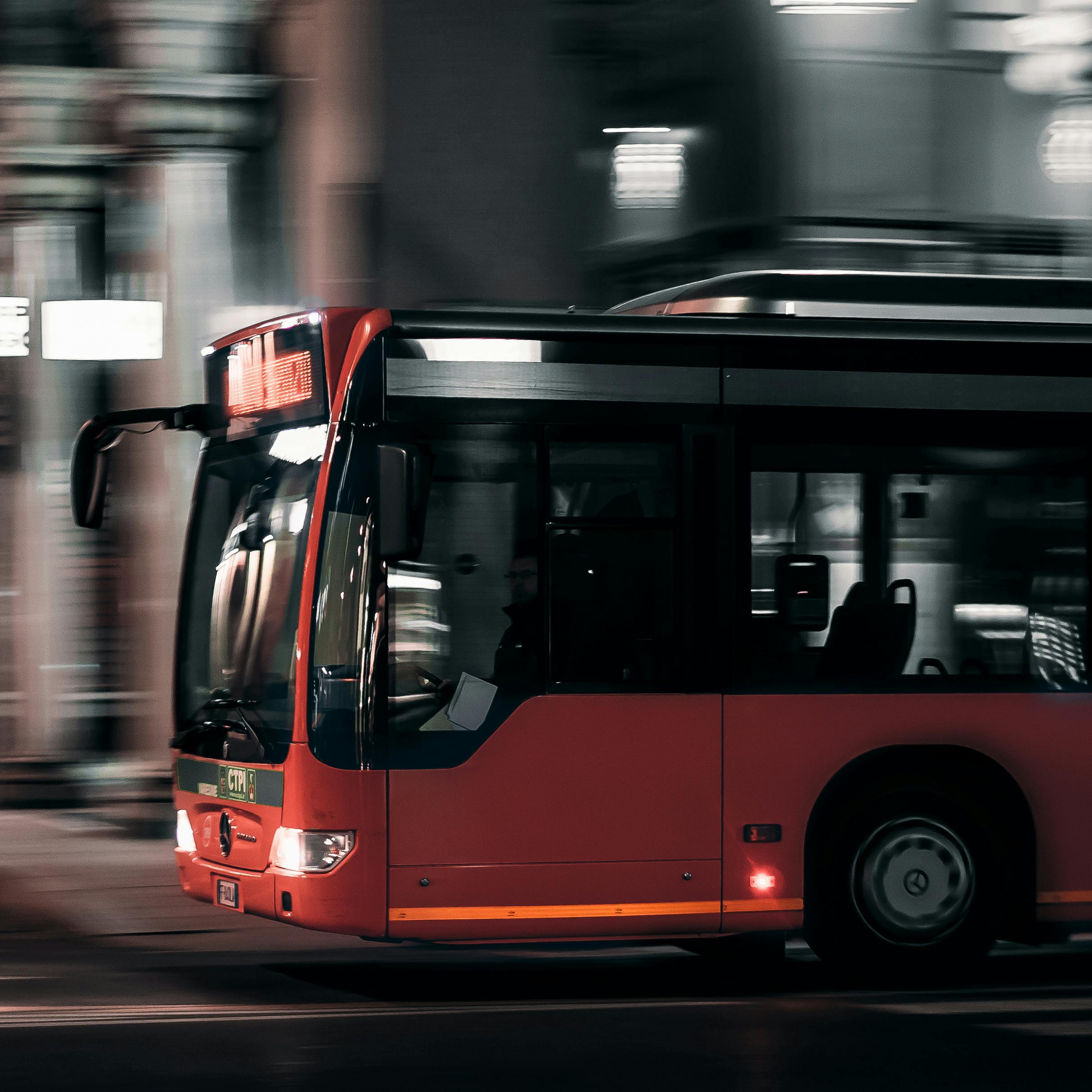 A bus at night